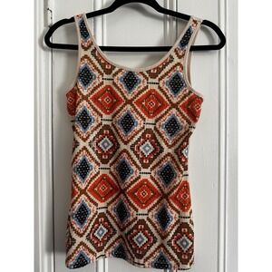 Y2K Sequin‎ Tank Top Tribal Festival Rave Size Small Orange Cream